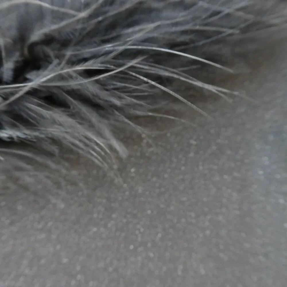 Vintage Via 101 Charcoal Cardigan Feather Boa V-Neck Trim Metallic Stretch USA M